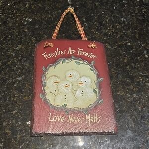 Festive Snowman Slate Wall Hanging - Red 7" X 10"